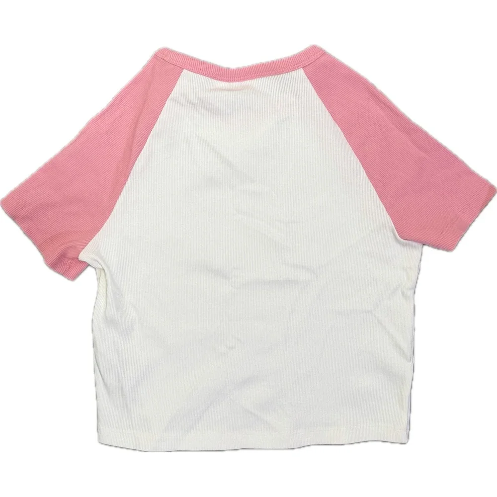 NWT Roxy Girls Plumeria Swell Ribbed Crew Neck Graphic T-Shirt Pink/White XL/16 - Picture 3 of 4